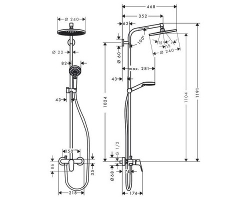 Hansgrohe Crometta S 240 SHP Душевая система 102см, с верхним Oslash;240мм., ручным дешем и однорычажным семесителем, цвет: хром ЦЕНА по АКЦИИ. 27269000 Hansgrohe Crometta S 240 SHP Душевая система 102см, с верхним Oslash;240мм., ручным дешем и однорычажным семесителем, цвет: хром ЦЕНА по АКЦИИ. 27269000