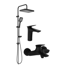 Комплект для ванной Смеситель STWORKI Молде S23010BK черный + Стойка Берген S21180BK + Смеситель S23100BK матовый черный