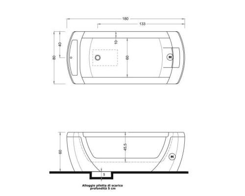 Gruppo Treesse Vision Ванна 180x80x60см., DX, гидромассаж STX, подголовник и подлокотники черные, цвет: белый. V137B.2(DX)