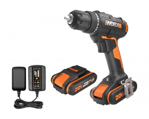 Дрель-шуруповерт аккумуляторная WORX WX100.2, 20В, 2Ач х2, ЗУ 0,4А, сумка