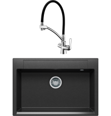 Комплект Мойка кухонная Polygran Argo 760 черная + Смеситель Lemark Comfort LM3070C с гибким изливом, хром, черный