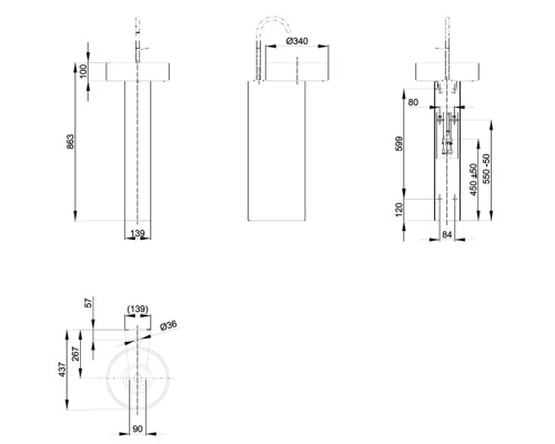 BETTE Suno Pedestal Раковина напольная 34x84cм, с 1 отв., цвет: белый . A250-000 VK2