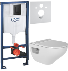 Комплект Унитаз подвесной Bien Ion безободковый, с биде + Инсталляция Grohe Solido 38811KF0 3 в 1 с кнопкой смыва + Шумоизоляция 37131000