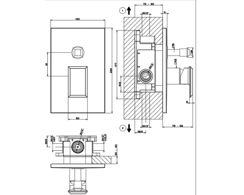 Gessi Eleganza Встраиваемый однорычажный смеситель с автоматическим переключателем ванна/душ, внешняя часть, цвет: хром. 46079#031
