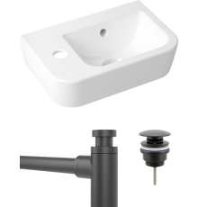 Комплект Рукомойник Lavinia Boho One 33310001L + Донный клапан Wellsee Drainage System 182140000 матовый черный + Сифон 182105000 матовый черный