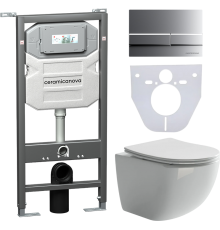Комплект Унитаз подвесной Ceramicanova Forma CN3009 безободковый, с микролифтом + Инсталляция Envision CN1002M + Кнопка Flat, матовый хром