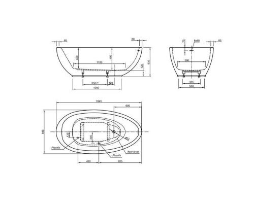 Knief Boat Ванна отдельностоящая 185x95x63.5см., со щелевым переливом, цвет: белый глянцевый. 0100-091-06,  0100-259