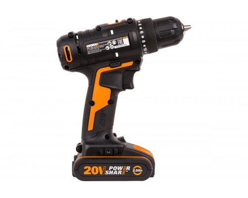 Дрель-шуруповерт аккумуляторная WORX WX100.2, 20В, 2Ач х2, ЗУ 0,4А, сумка