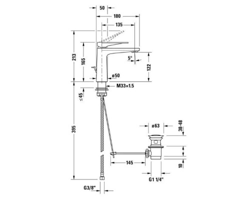 Duravit Tulum by Starck Смеситель для раковины, 1 отв., с донным клапаном, цвет: хром. TU1020001010