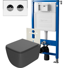 Комплект Унитаз подвесной Point Меркурий PN41831GM серый матовый, безободковый, с микролифтом + Инсталляция PN45121 пневматическая + Кнопка Венера PN44072WC белая, хром