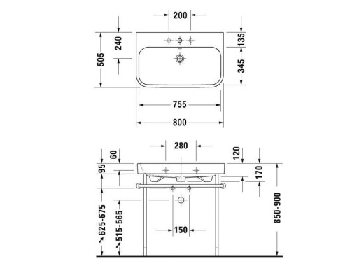 Duravit Happy D.2 Раковина накладная, 80х50.5см., без отв., шлифованная, с переливом, цвет: белый. 2318800028