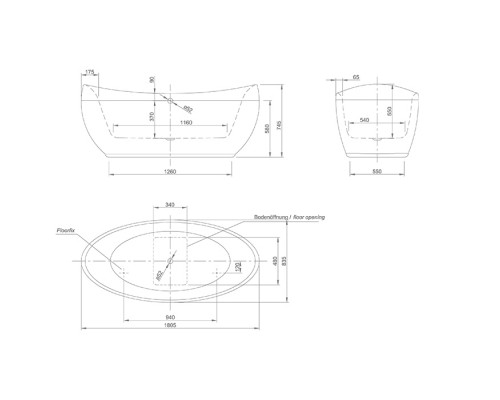Knief Venice Ванна отдельностоящая 180х83,5х74,5см., с щелевым переливом, с экраном, без слива-перелива, цвет: белый. 0100-283-06