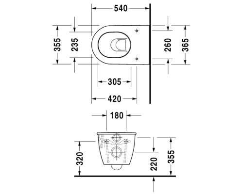Duravit Darling New Унитаз 37x54см., подвесной, вертикальный выпуск, Durafix, цвет: белый. 2545090000