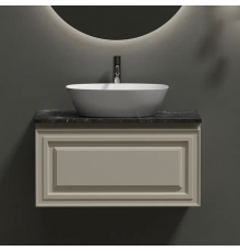 Тумба под раковину Sancos Very 80 со столешницей, beige soft, черный мрамор, с отв. под смеситель