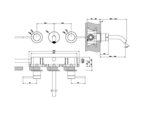 Gessi 316 Встраиваемый смеситель с изливом 146-126мм, внешняя часть, цвет: brushed black metal pvd. 54092#707