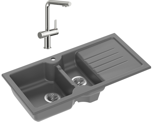 Комплект Мойка кухонная Domaci Сиена 54100-112 антрацит + Смеситель STWORKI 23020-648/1BG-IG11