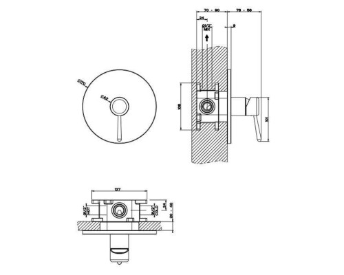 Gessi Goccia Смеситель для душа, встраиваемый, (внешние части), цвет: Gold CCP. 44676#080