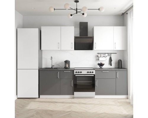 Кухонный гарнитур Domaci Болонья 260 см, фасад графит, белый, ручка хром, столешница луна KUH-709679