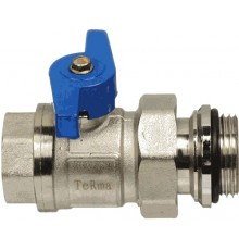 Шаровой кран TeRma 33501 американка, для коллектора, синяя ручка, 1" ВРx1" НР
