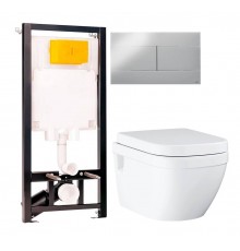 Комплект Унитаз подвесной Grohe Euro Ceramic 39703000 безободковый + Инсталляция OLI 80 ECO Sanitarblock mechanic 3 в 1 с кнопкой смыва