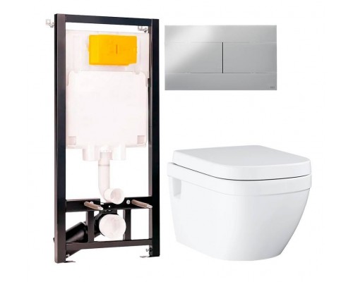 Комплект Унитаз подвесной Grohe Euro Ceramic 39703000 безободковый + Инсталляция OLI 80 ECO Sanitarblock mechanic 3 в 1 с кнопкой смыва