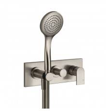 Gessi Emporio Via manzoni Смеситель для душа, встраиваемый, на 2 позиции с переключателем, с подводом воды и держателем лейки, душевой лейкой и шлангом, цвет: Finox Brushed Nickel. 44901#149