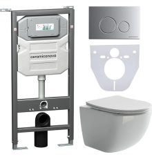 Комплект Унитаз подвесной Ceramicanova Forma CN3009 безободковый, с микролифтом + Инсталляция Envision CN1001M + Кнопка Round, матовый хром
