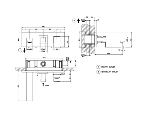 Gessi Rettangolo Встраиваемый смеситель с изливом и переключателем PUSH, внешняя часть, цвет: хром. 44906#031