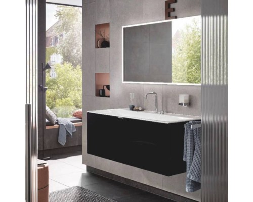 Emco Vanity units Тумба с раковиной, 120.8х52.1хh44см., с 1 отв., подвесная, 1 ящик со стекл фасадом, ручка хром, корпус лак, цвет: черный