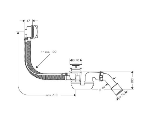 Hansgrohe Flexaplus Слив перелив для ванны, цвет: хром. 58143000 Hansgrohe Flexaplus Слив перелив для ванны, цвет: хром. 58143000