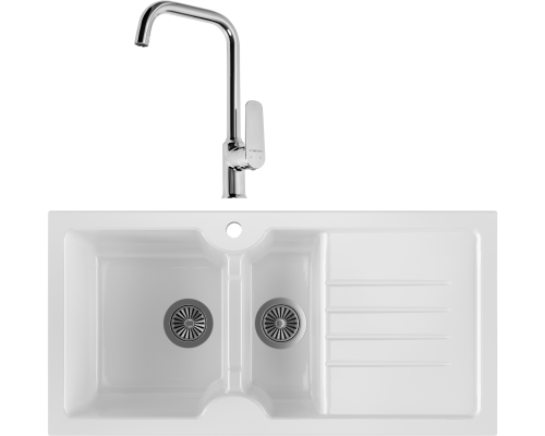 Комплект Мойка кухонная Domaci Сиена 54100-101 белый глянец + Смеситель STWORKI WFD04005GA