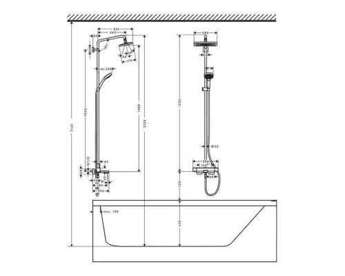 Hansgrohe Croma E 280 1jet Душевая система Showerpipe с термостатом для ванны, хром. 27687000 Hansgrohe Croma E 280 1jet Душевая система Showerpipe с термостатом для ванны, хром. 27687000