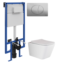 Комплект Унитаз подвесной Ceramicanova Metric Rimless CN3007 с микролифтом, безободковый + Инсталляция STWORKI + Кнопка 230823 хром матовый