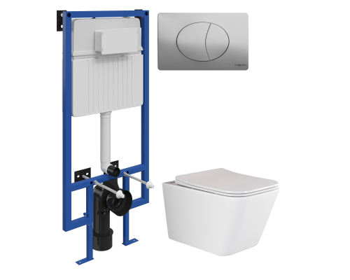 Комплект Унитаз подвесной Ceramicanova Metric Rimless CN3007 с микролифтом, безободковый + Инсталляция STWORKI + Кнопка 230823 хром матовый