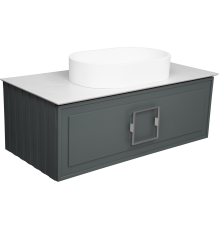 Тумба с раковиной La Fenice Cubo 100 подвесная, grigio, ручка хром, столешница белый мрамор, раковина белая матовая