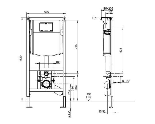 VilleroyBoch ViConnect Инсталляция 52.5х13.5х112см., для подвесного унитаза. 92246100