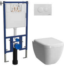 Комплект Унитаз подвесной VitrA Shift 7742B003-0075 белый глянцевый + Крышка 91-003-009 с микролифтом, петли хром + Инсталляция DIWO 4501 + Кнопка 7310 белая