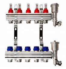 Комплект коллекторов Ридан FHF-5RF set с расходомерами, кронштейнами и воздухоотводчиками, 5 конт. 088U0725R