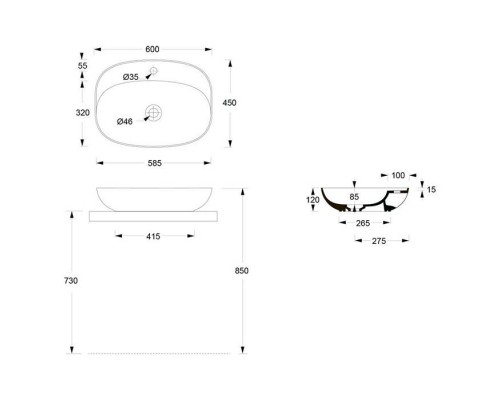 Alice Form Oval Раковина 60x45х12см., накладная, 1 отв., цвет: чёрный матовый. 22460108 Alice Form Oval Раковина 60x45х12см., накладная, 1 отв., цвет: чёрный матовый. 22460108