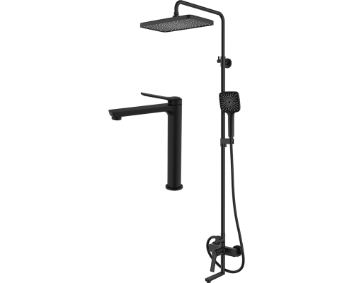 Комплект для ванной IDDIS Parker Душевая стойка IDDIS Parker PARBL3Fi06 + Смеситель для раковины PARBL01i01, матовый черный