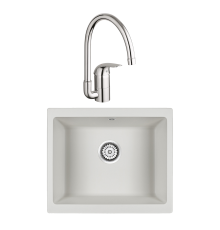 Комплект Мойка Paulmark Gera 60 PM205546-WH белый + Смеситель Grohe Euroeco