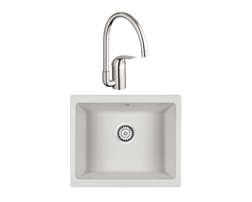 Комплект Мойка Paulmark Gera 60 PM205546-WH белый + Смеситель Grohe Euroeco