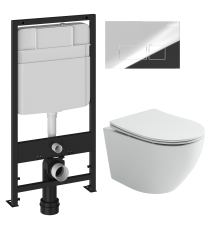 Комплект Унитаз подвесной Ceramicanova Uno Rimless CN11001 белый + Инсталляция EWRIKA ProLT 0026-2020 + Кнопка 0041 хром