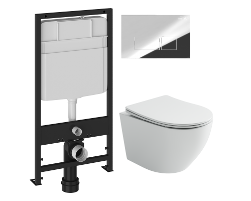 Комплект Унитаз подвесной Ceramicanova Uno Rimless CN11001 белый + Инсталляция EWRIKA ProLT 0026-2020 + Кнопка 0041 хром Комплект Унитаз подвесной Ceramicanova Uno Rimless CN11001 белый + Инсталляция EWRIKA ProLT 0026-2020 + Кнопка 0041 хром