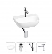 Маленькая раковина в туалет Wellsee WC Area 20212193R в наборе 4 в 1: подвесная или накладная раковина, донный клапан, сифон, смеситель (цвет набора хром)