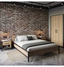 Спальный гарнитур DIWO Элиста 160x200 с прикроватными тумбами, дуб крафт золотой, черная
