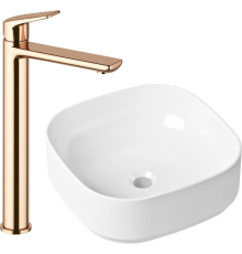 Комплект Раковина Lavinia Boho Bathroom Sink Slim 33311006 + Смеситель Wellsee ICON! for life 182309000 розовое золото