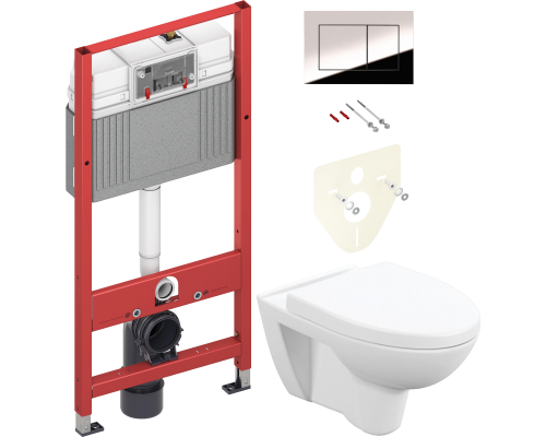 Комплект Унитаз подвесной Cersanit Parva Clean On DPL EO с микролифтом + Инсталляция TECE Now 9400412 4 в 1 с кнопкой смыва