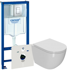 Комплект Унитаз подвесной Bauedge Bau Dream Hurricane 5 Inclosed безободковый, с микролифтом + Инсталляция Grohe Rapid SL 38775001 4 в 1 с кнопкой смыва