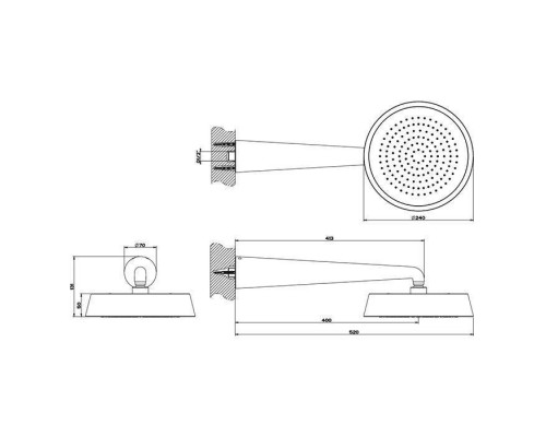 Gessi Cono Верхний душ Oslash;24см., с настенным держателем 40см., цвет: Copper PVD. 45151#030